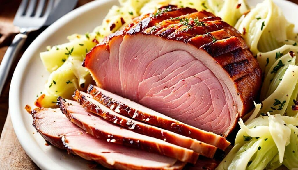 savory baked ham and cabbage